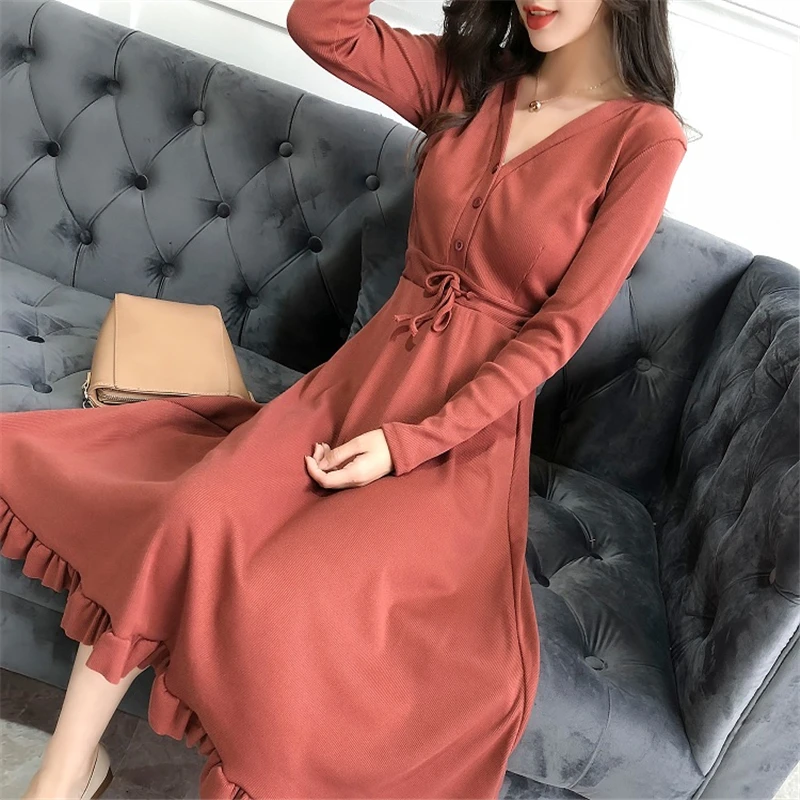 

New Fashion Dress Slim Waist Long Skirt Women's Long-sleeved Temperament Slim French Niche 2021 Spring and Autumn Chiffon A-line