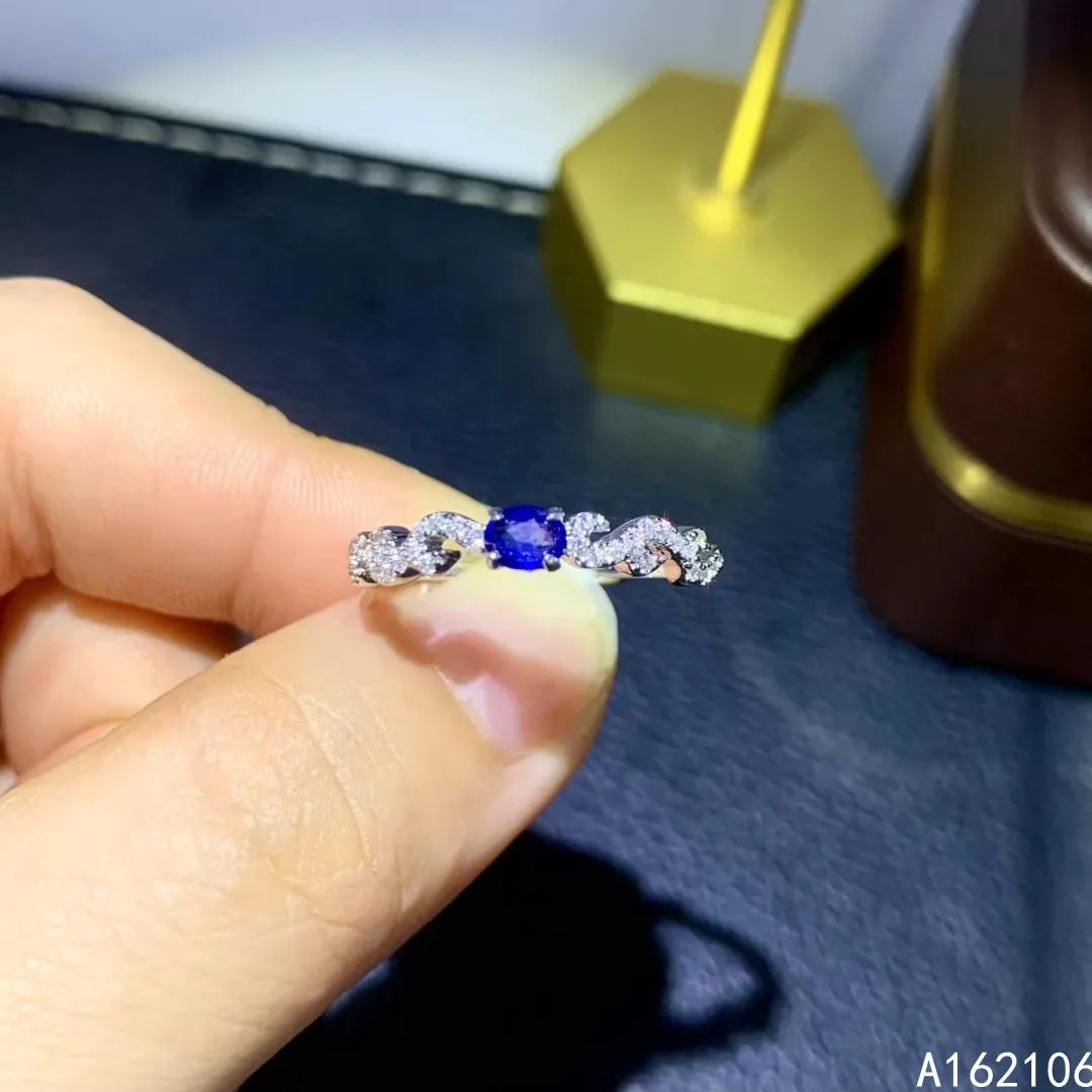 Женское кольцо из серебра 925 пробы с натуральным сапфиром|Кольца| |