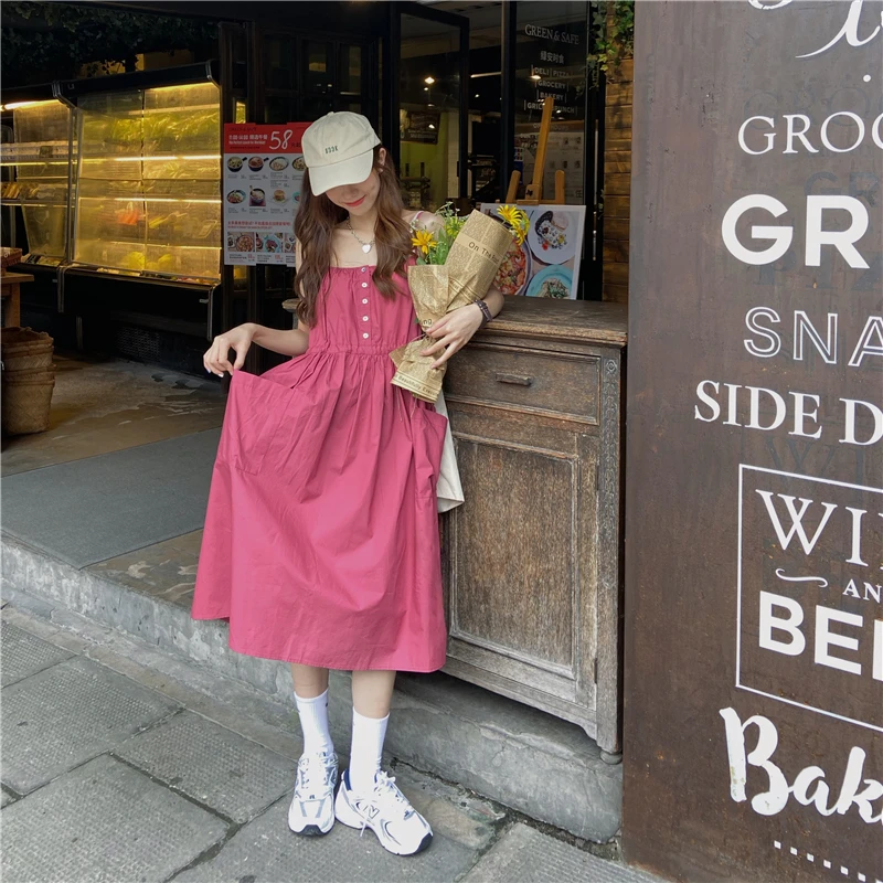 

Платье женское в японском стиле Харадзюку, винтажное свободное Повседневное платье на бретелях в стиле улззанг, милая одежда в Корейском ст...