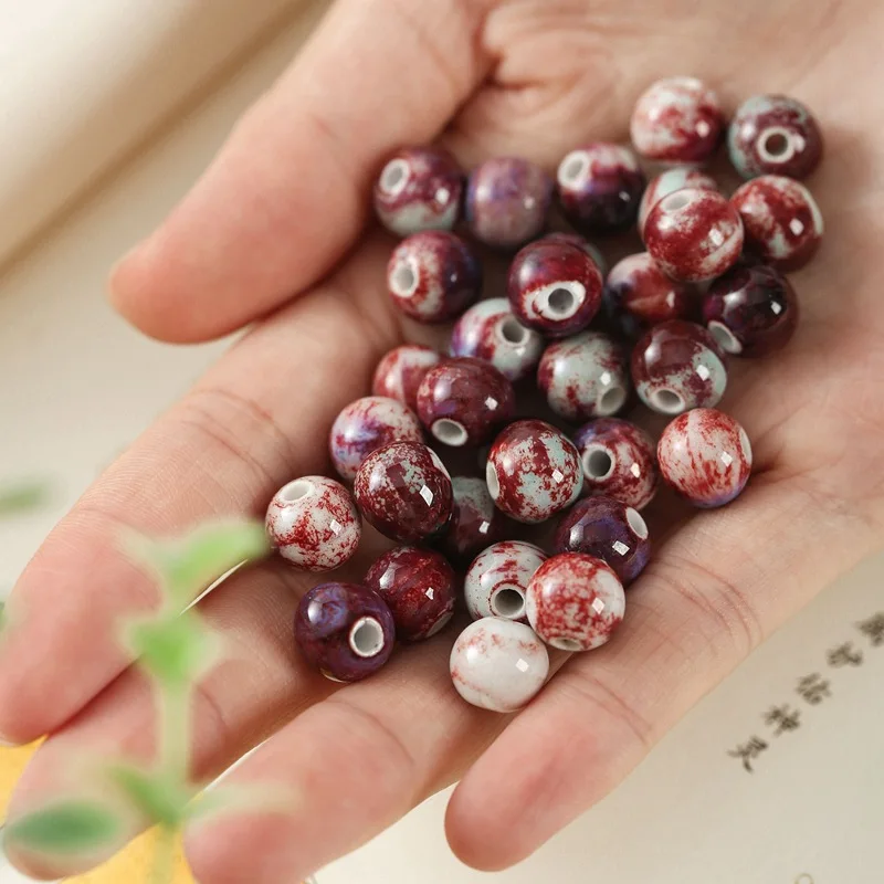 

50pcs Red Ceramic Loose Beads Boutique Bracelets Necklaces Accessories Porcelain Hole Beads Findings for DIY Jewelry Making