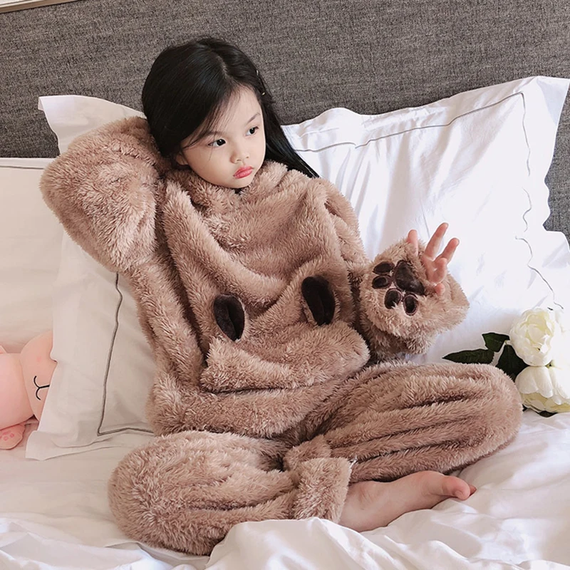 Фланелевая Женская пижама с мультяшным рисунком осенне-зимний плотный теплый