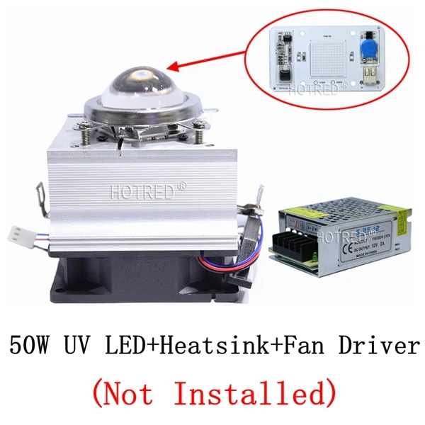 LED.Lens.Heatsink 50 Вт Led COB УФ лампа чип 110 В/220 В 395nm 400nm DOB AC Ультрафиолетовый детектор металла кварцевый черный светильник бактерицидная дезинфекция - Испускаемый цвет: LED.Lens.Heatsink