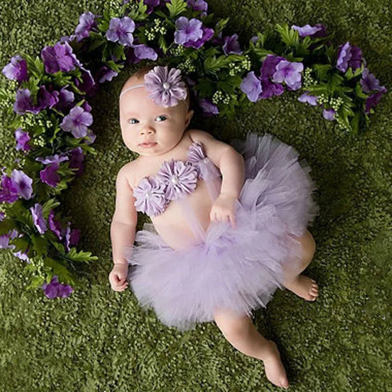 

Top Sale Baby Girl Tulle Skirt And Flower Headband Set Newborn Photography Props Baby Birthday Gift Photo Props