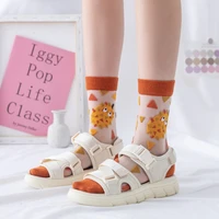 illustration literary lattice fashion socks mori girl high tube sheer socks japanese lovely cartoon lolita cotton stockings 2021