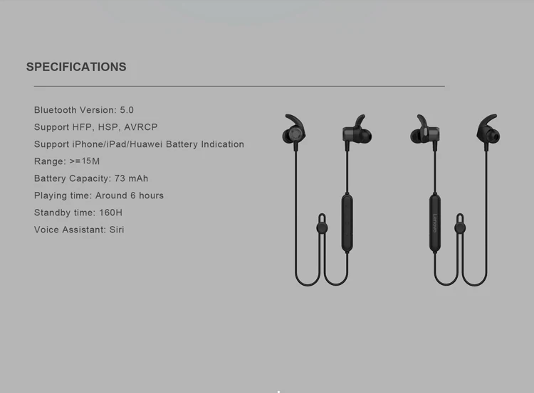 Lenovo HE16 Беспроводные спортивные стереонаушники Bluetooth 5,0 с защитой от пота, наушники с глубоким басом и микрофоном, наушники для тренировок и бега