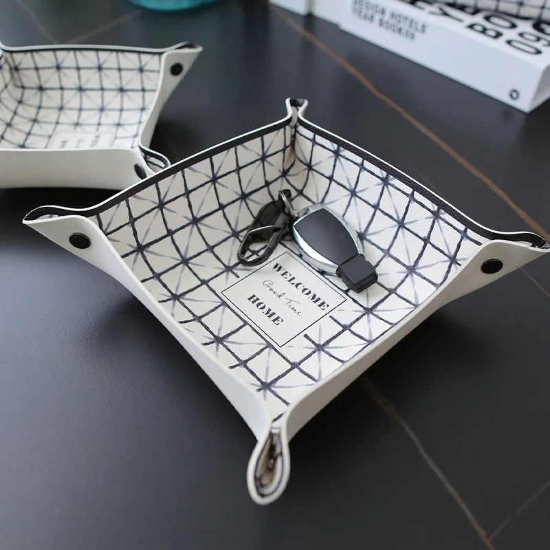 

Multitype Desktop Storage Basket PU Leather Sundries Tray Home Decoration Cosmetic Wallet Coin Folding Storage Tray Jewelry Box