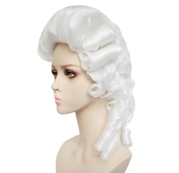 Женский парик для косплея 16-дюймовый белый юриста судьи в стиле барокко вьющийся