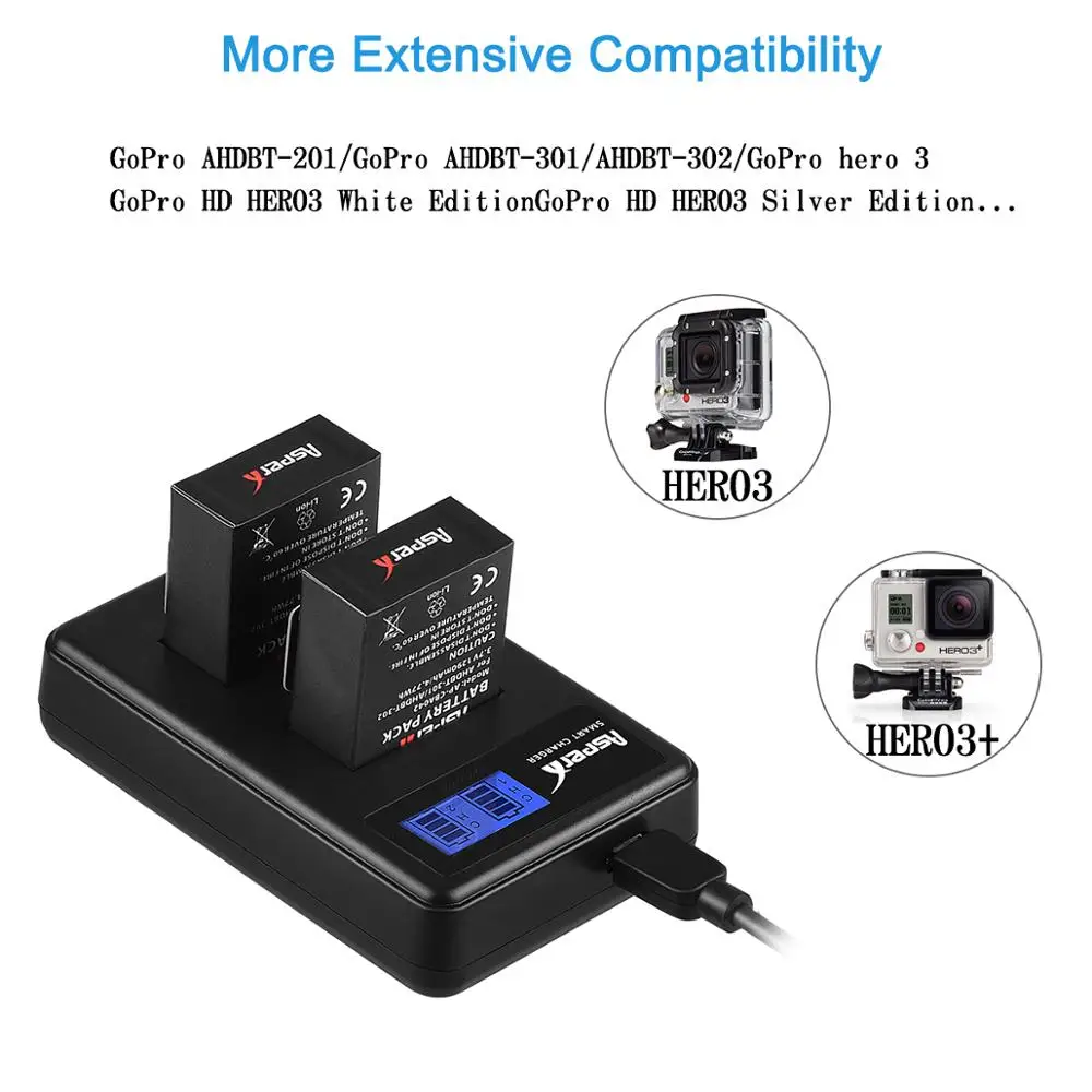 1290mAh AHDBT-301 Battery+Charger for GoPro Hero3 Hero3+Go Pro hero 3 3+Battery Black Edition White Silver HD |