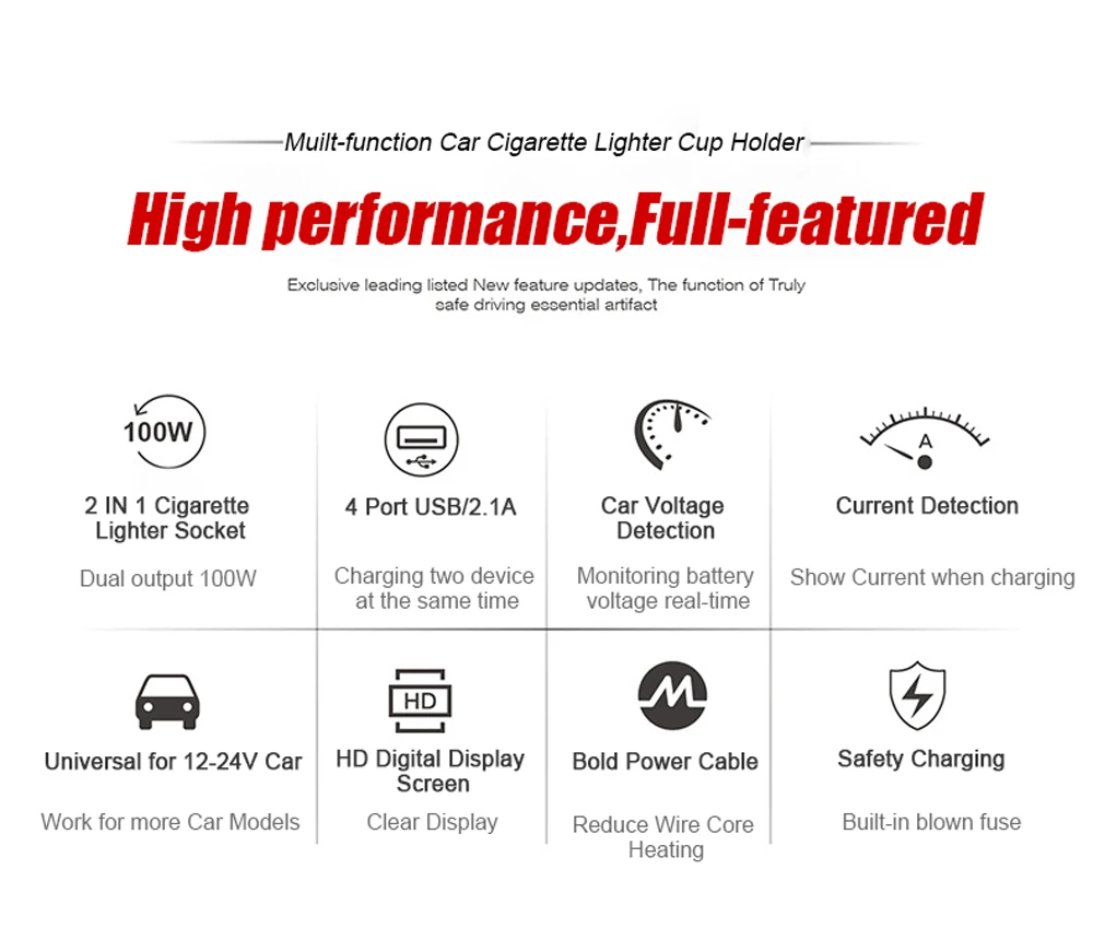 VR robot Dual Car Cigarette Lighter Socket Splitter Adapter 5V 2.1A 4 Ports USB Charger Voltage Monitor Car Cup Holder