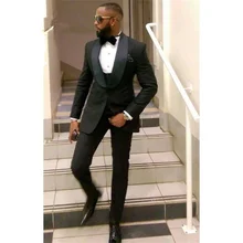 2022 nova alta qualidade personalizado preto terno masculino xale lapela fino noivo casamento moda 3 peças conjunto (casaco + calças + colete gravata borboleta) (3)