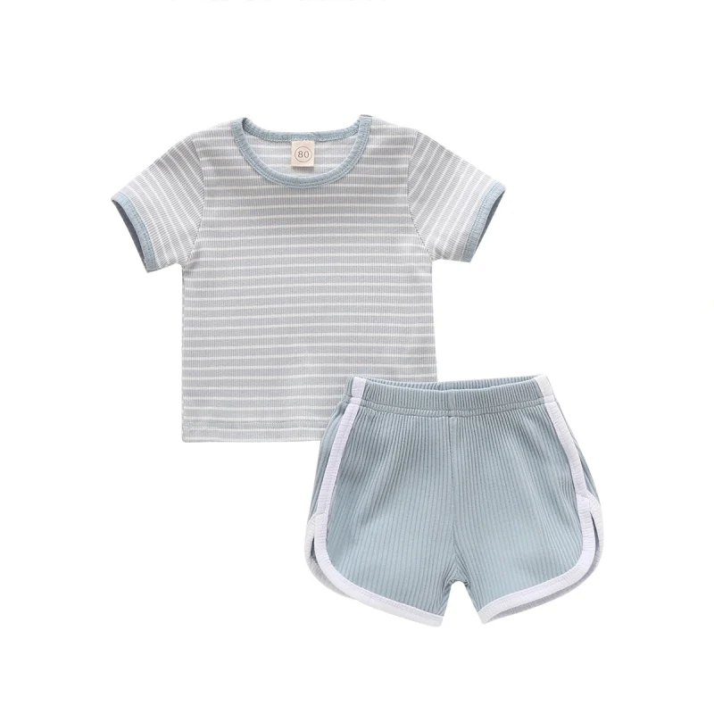 Комплект из 2 предметов новые детские костюмы Мини полоски хлопковая футболка с