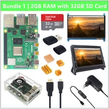 New Raspberry Pi 4 Model B 2 4 8 GB RAM + 7 inch Touch Screen + Holder + 64 32 GB SD Card + Fan + Power + HDMI Cable for RPi 4 B