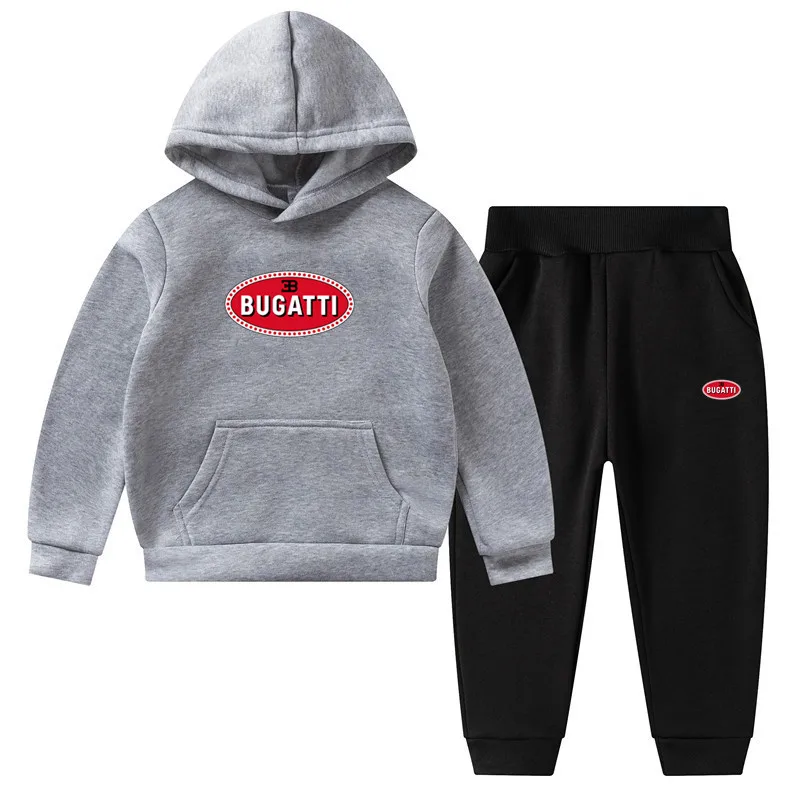 

BUGATTI 2021 new spring and autumn girl boy clothes suits printed hoodie + pants suit casual kids children's sportswear