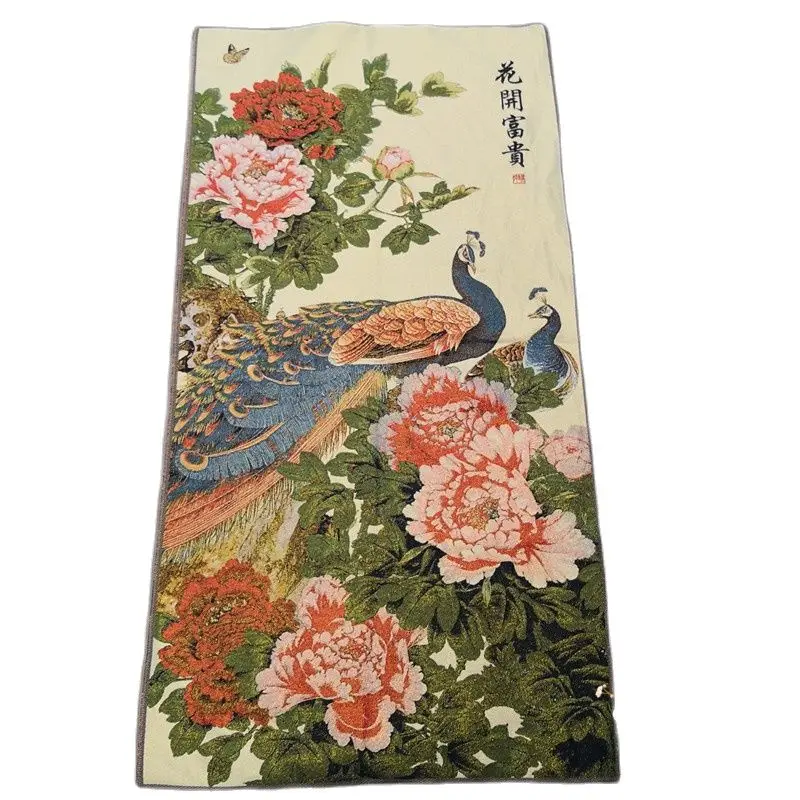 

Tibet embroidery, gold silk brocade, silk Thangka painting, decoration, hanging painting, blooming flowers