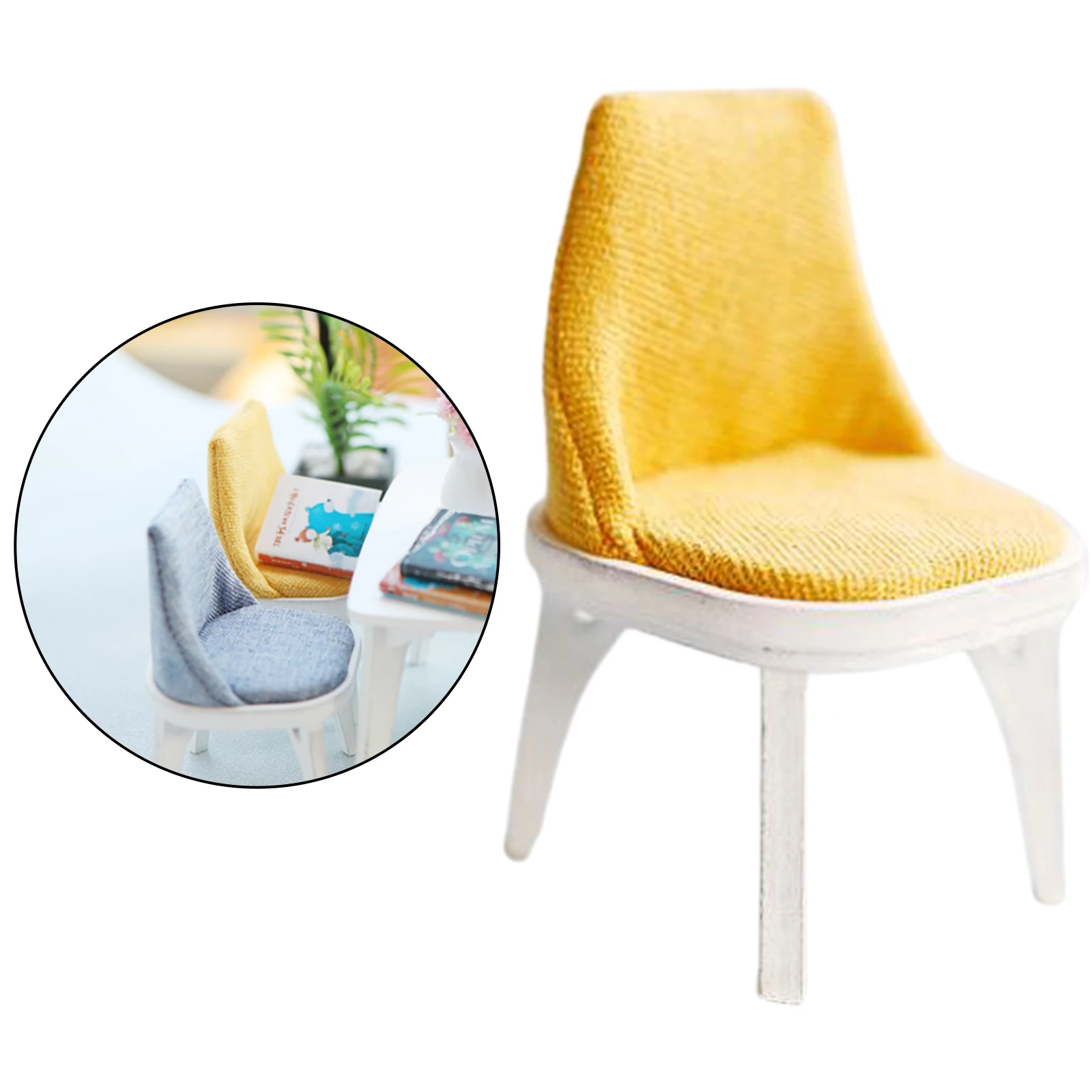 

1/12 Scale Dolls House Dining Room Chair Pretend Play Life Scene Decor Accs Kids Toy, Yellow