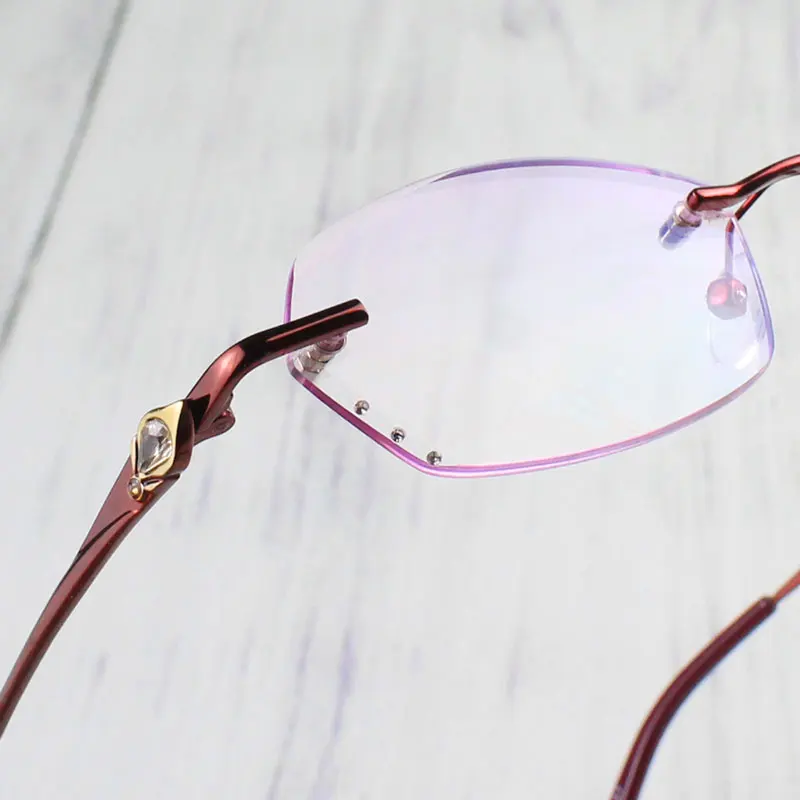 Стразы, очки для чтения для женщин, фиолетовые линзы, Gafas de Lectura, роскошные очки без оправы+ 100+ 150+ 200+ 250+ 300+ 350+ 400