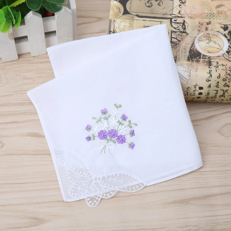 Good Quality 6 Pcs Vintage Cotton Ladies Embroidered Lace Handkerchief Women Floral Hanky New Random Color | Аксессуары для одежды