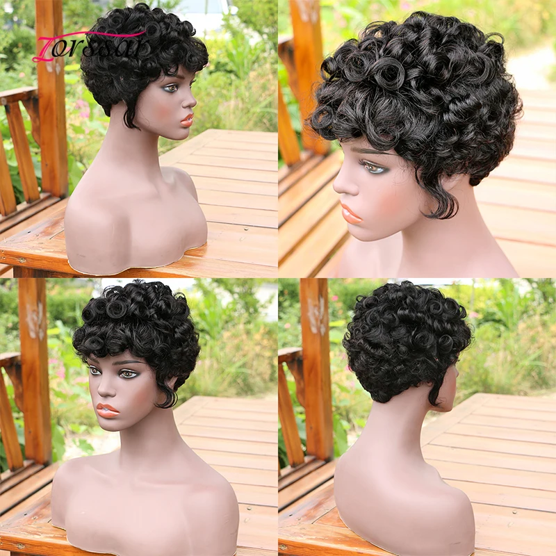 

Short Curly Human Hair Wigs for Black Women Short Human Hair Pixie Cut Wigs Curly Bob Wigs 150% Density