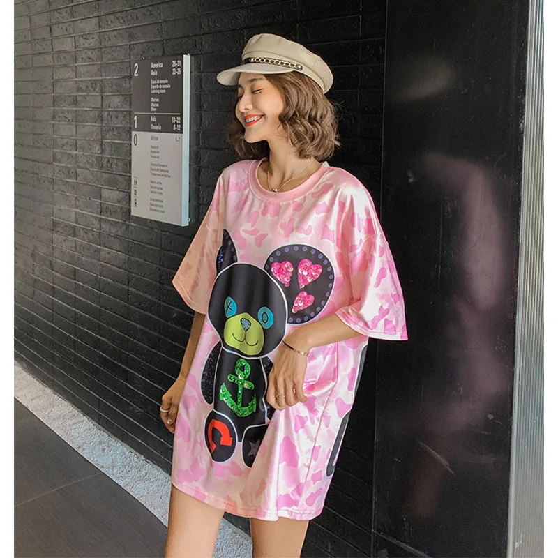 Летние женские платья с блестками коротким рукавом и мультяшным принтом 2020 |