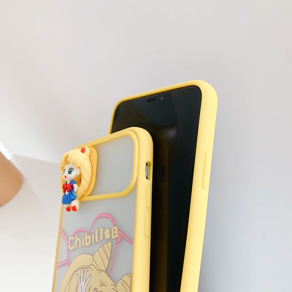 

Camera Lens Protection Phone Case on For iPhone 11 Pro Max 8 7 Plus Xr Xs X 3D Cute Pink Japan Anime Soft Frame Back Cover Gift