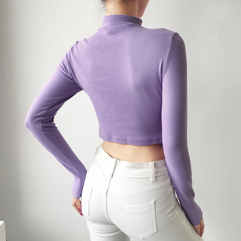 Женская Повседневная Водолазка с длинным рукавом фиолетовые Осенние футболки