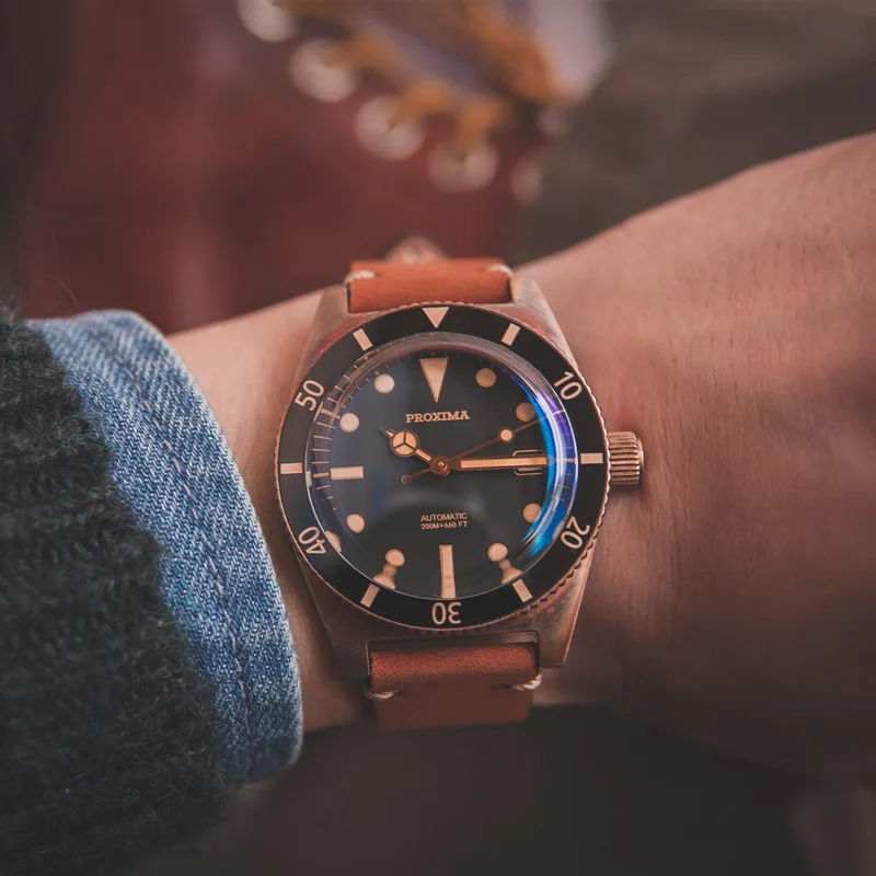 Часы мужские автоматические бронзовые водонепроницаемые механические наручные