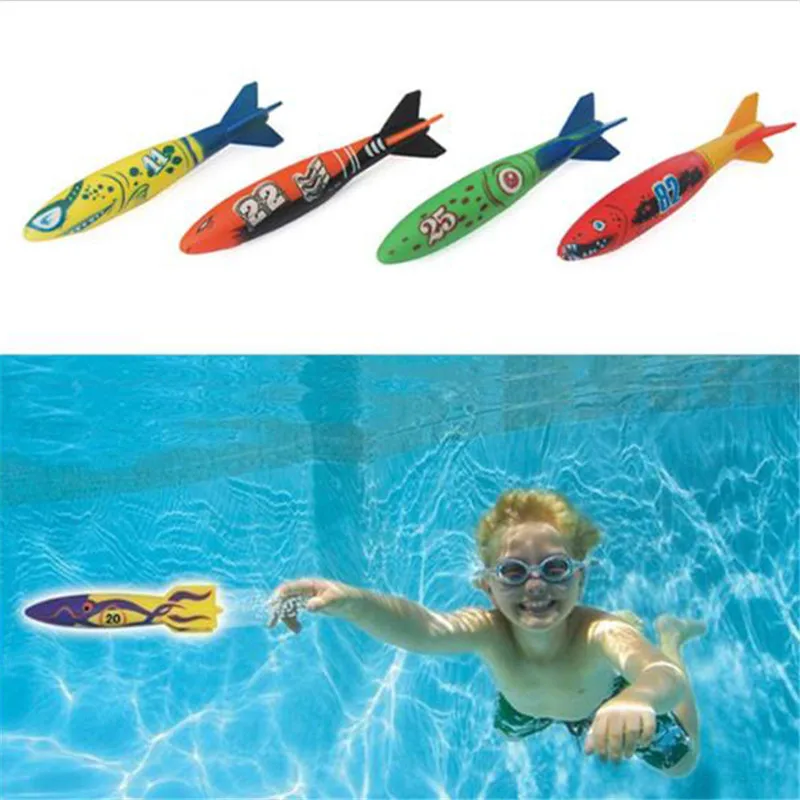 

4 Pcs/Pack Children Underwater Dive Sticks Toy Torpedo Rocket Throwing Toy Swimming Pool Diving Game Summer Torpedoes Bandits