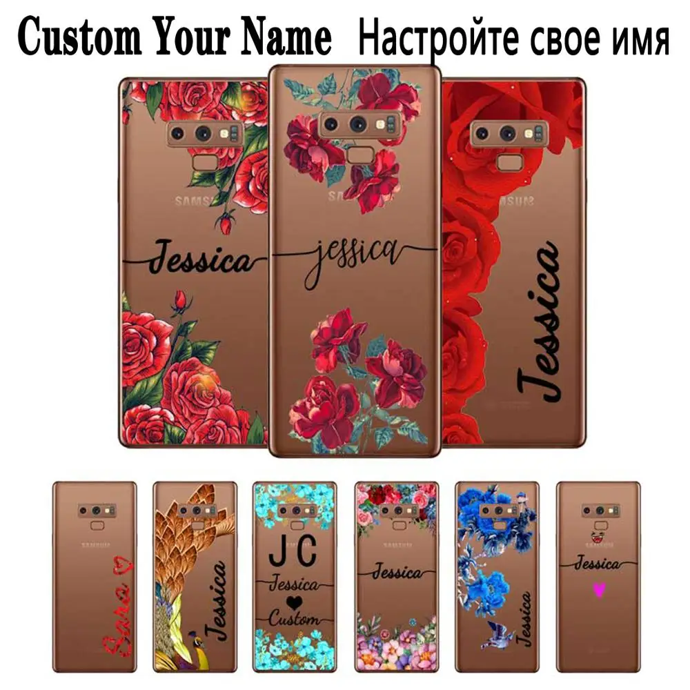 Flower Custom Name DIY Transparent Soft Silicone Case Cover For Samsung Galaxy Note 3 4 5 8 9 10 Plus M10 M20 M30 Grand Prime |
