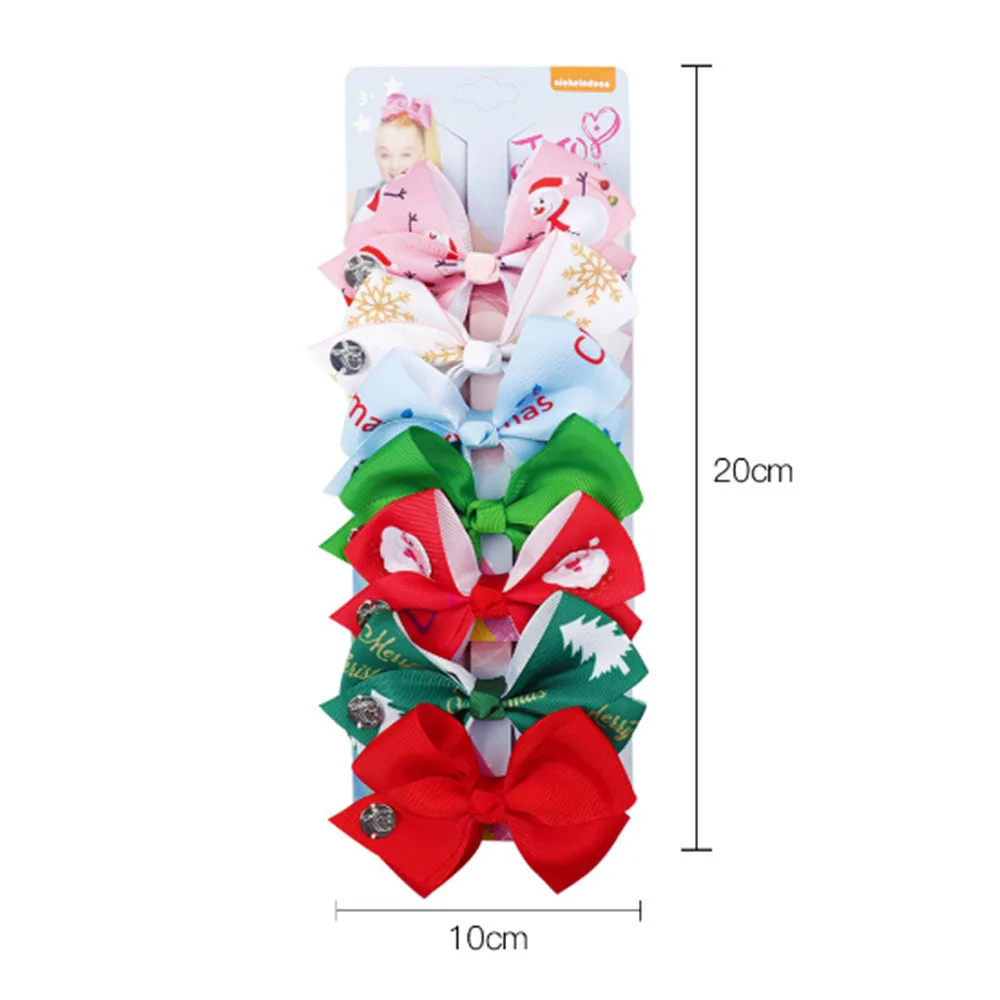 

New 7pcs/set 4.5" Christmas Snowman Printed Ribbon Hair Bow Hair Clip For Girls Gift