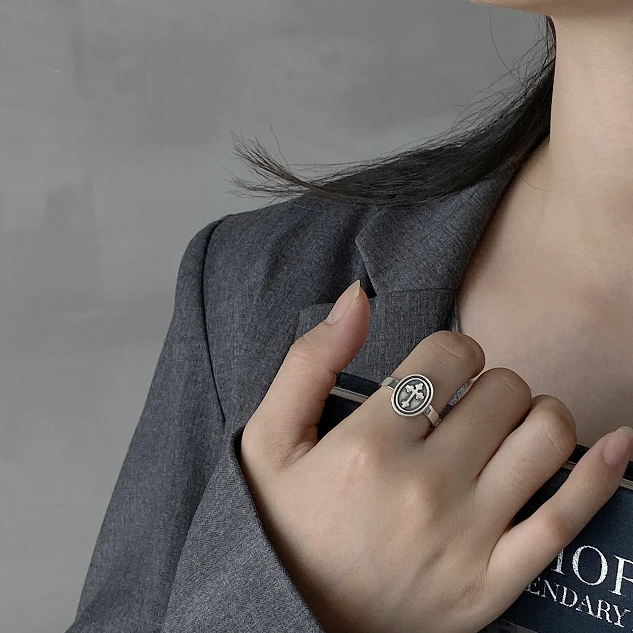 Европейский и американский стиль ретро кольцо с крестом женское нормкор