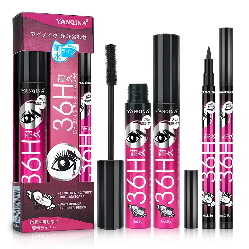 

YANQINA Brand 2 In 1 Eyeliner And Mascara Makeup Set 36h Waterproof And Quick Dry Lengthening Eye Lashes Cosmetics drop shipping