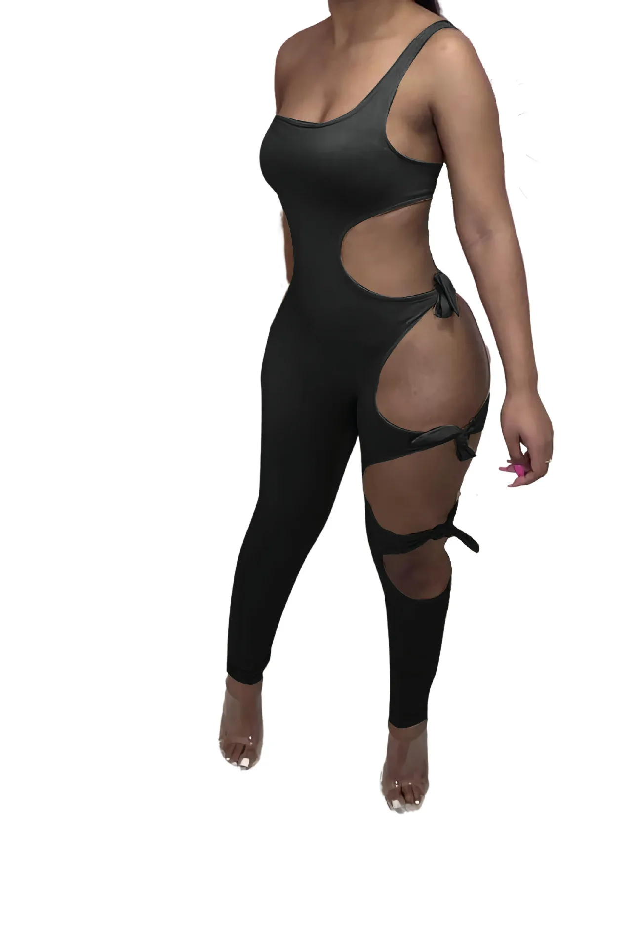 

Cut Out Jumpsuit Yellow Black Sexy One Shoulder Jumpsuits for Women Summer 2021 Party Bodycon Club Outfits Enterizos Para Mujer