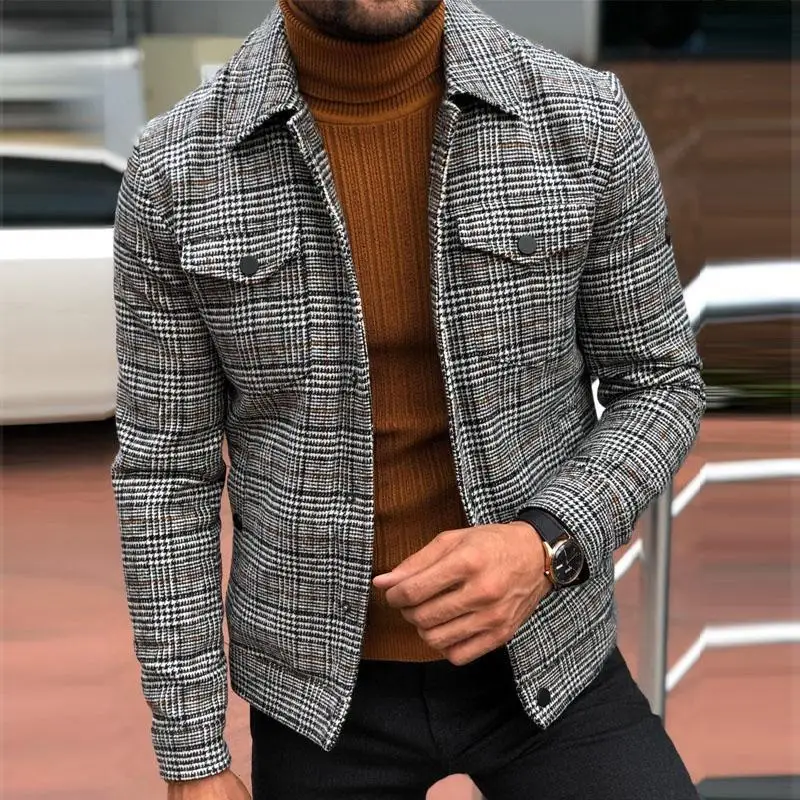 

21 New Spring Men's Slim Jacket Lapel Fashion Street Style Plaid Coat Jacket Leisure trench coat