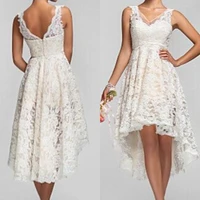 2018 plus size high low vintage lace v neck back garden bridal gown custom made short beach vestido de noiva bridesmaid dresses