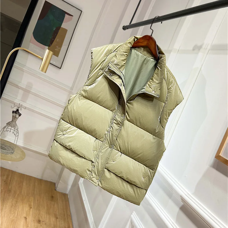 

White Duck Down Jacket Women's Vest Short Autumn and Winter 2021 New Stand-up Collar Western Warm Vest White Duck Down