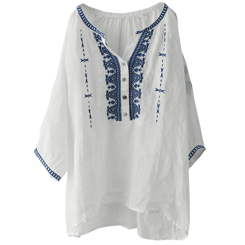 

SOUL OF TIGER Chinese Style New Summer 2021 Tops Ladies Printed Vintage Blouses Women Linen Loose Shirts Female Casual Clothes