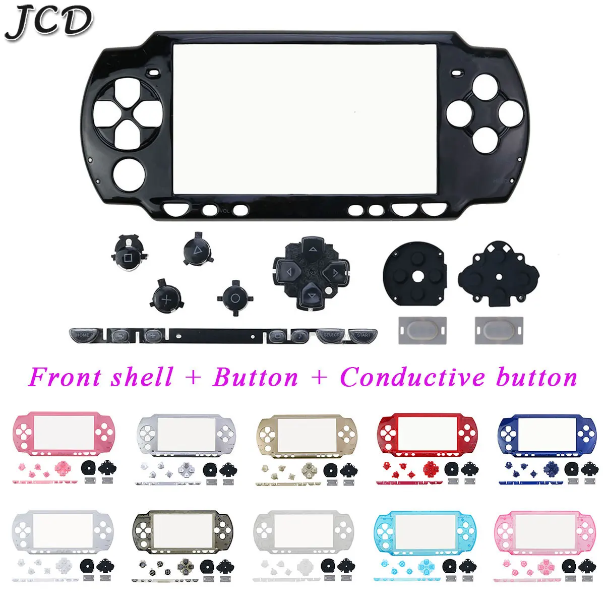 

JCD Front Case Cover Housing Shell W/ Conductive Rubber Button Switch L R ABXY Buttons Kit for Sony PSP 1000 PSP1000