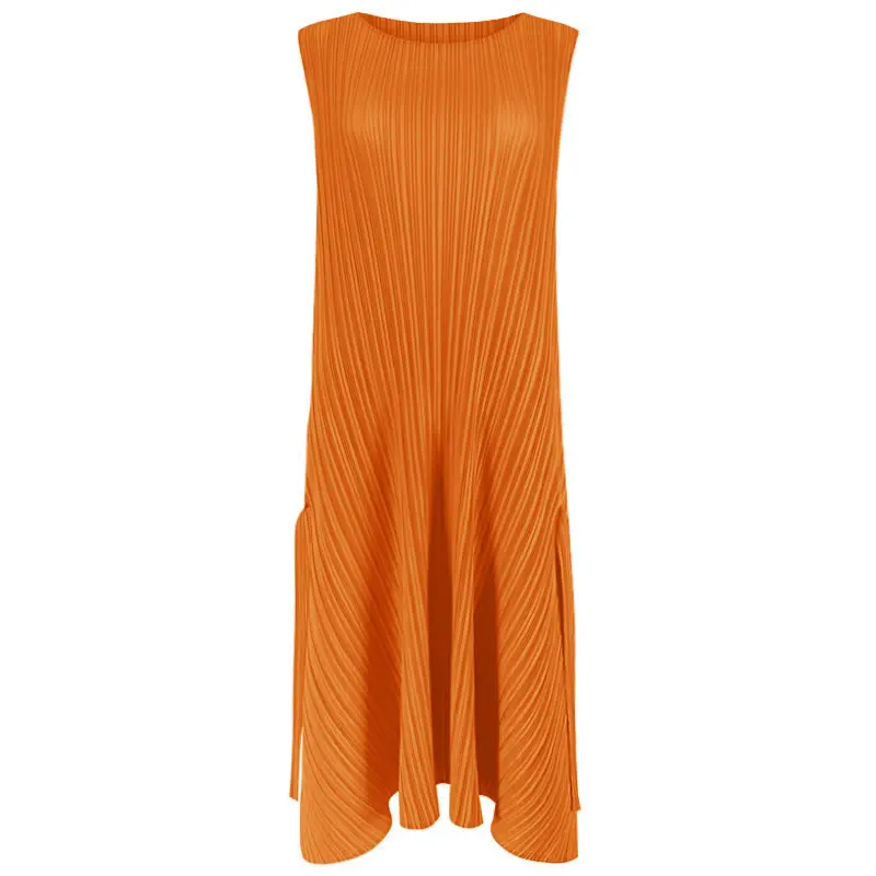 

XITAO Pleated Dress Fashion New Women Sleeveless Pullover Goddess Fan Casual Style 2021 Summer Loose Elegant Dress LDD1325
