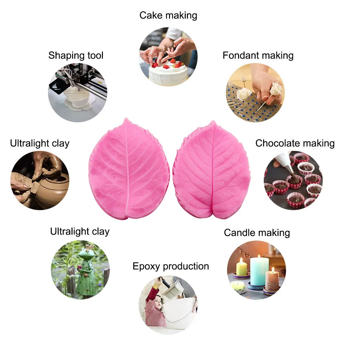 

2pcs/set Leaf Press Mold Rose Leaf Veiner Silicone Molds Fondant Cake Decorating Chocolate Candy Moulds 3D