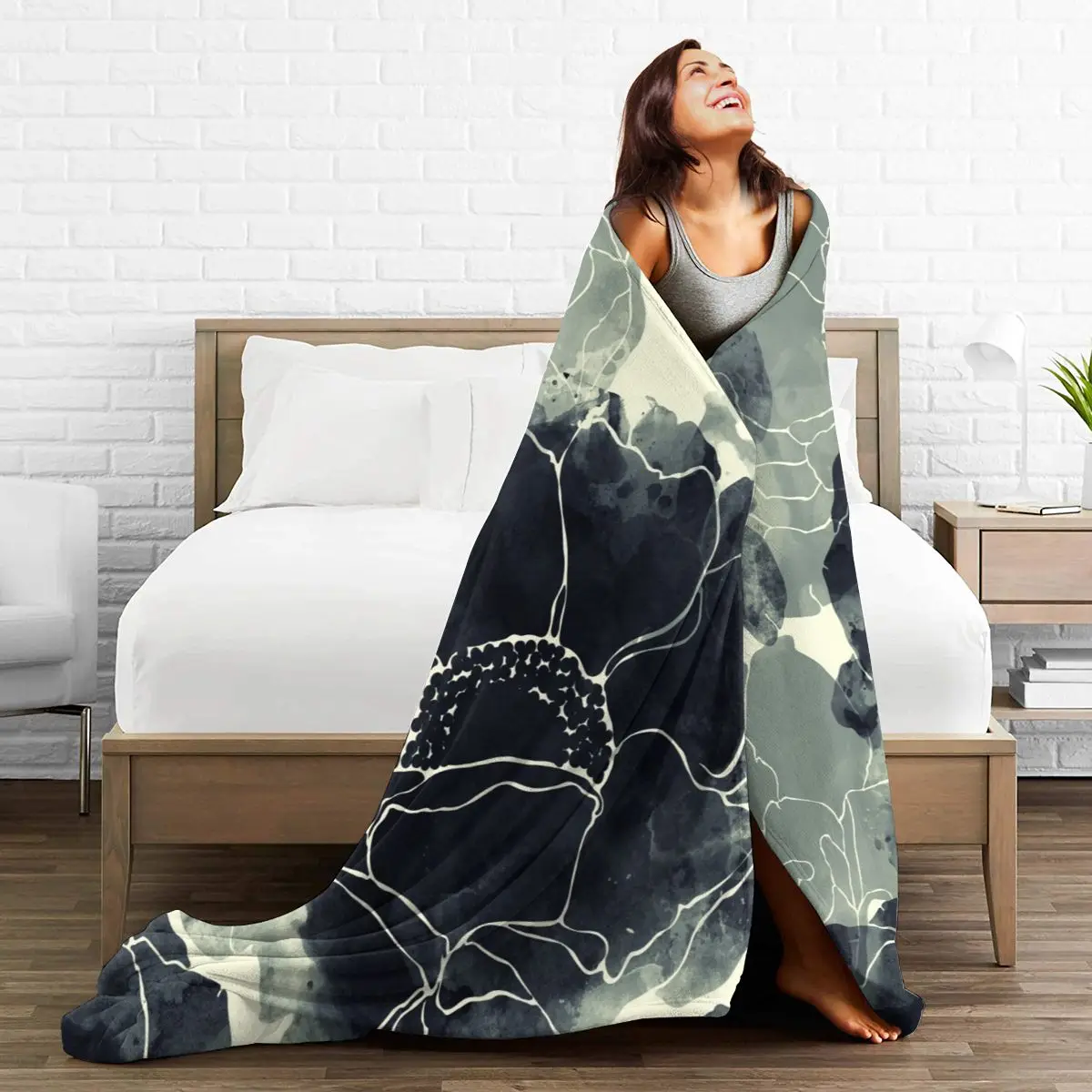 

Flannel Blanket Botanical Boho Flowers Ultra-Soft Micro Fleece Blanket for Bathrobe Sofa Bed Travel Home Winter Spring Fall
