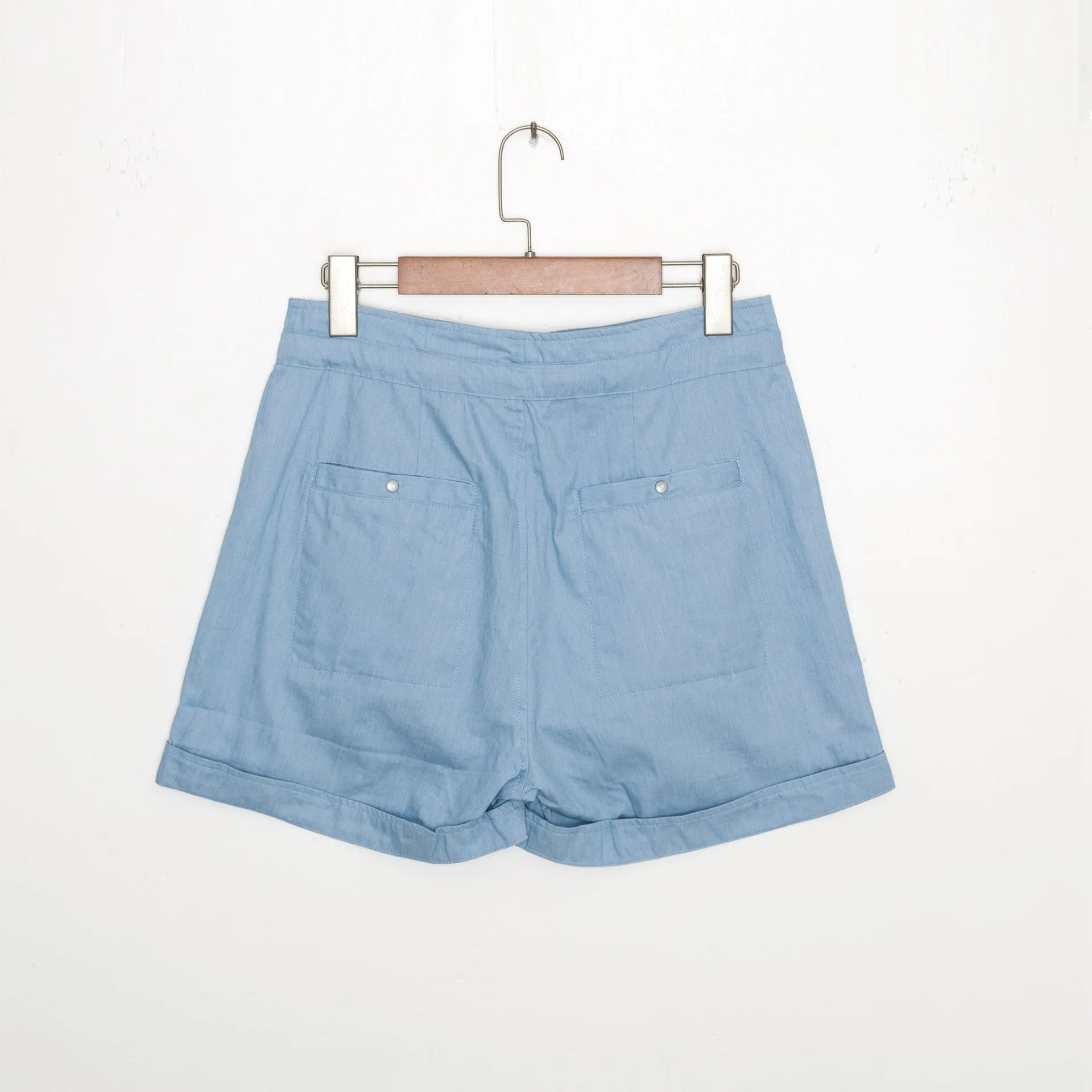 

100% Cotton 2021 Spring and Summer New All-match Light Blue High Waist Drawstring Thin Loose Denim Shorts