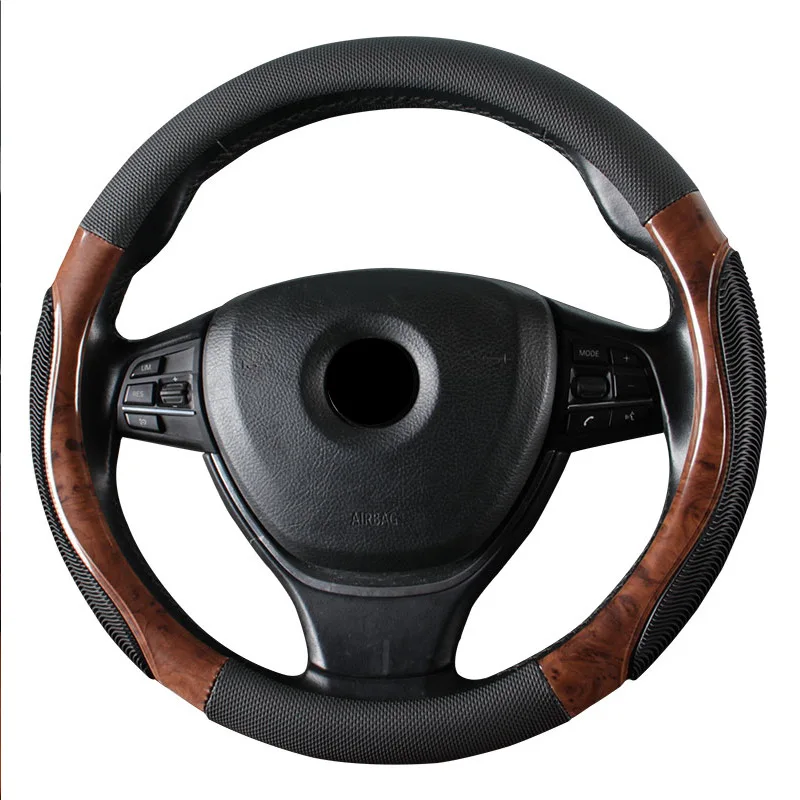 

Car Steering Wheel Cover Wood Grain Anti-slip Breathable Braid Steering Wheel Car Styling Accessories for Most Vehicle