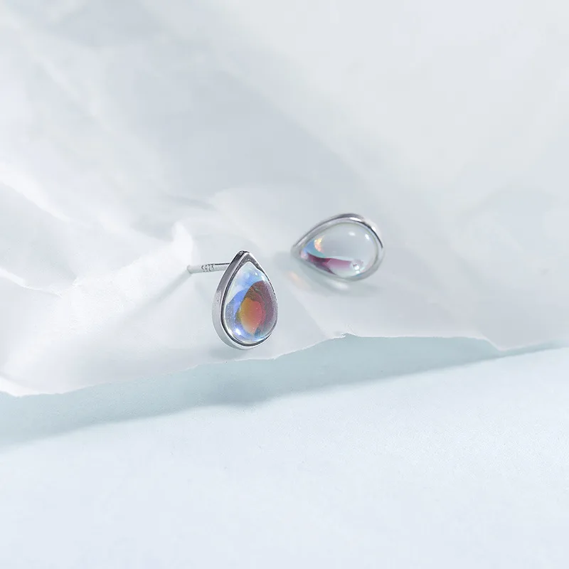 

925 Sterling Silver Moonstone Geometric Stud Earrings For Women Girls Engagement Jewelry Pendientes eh327