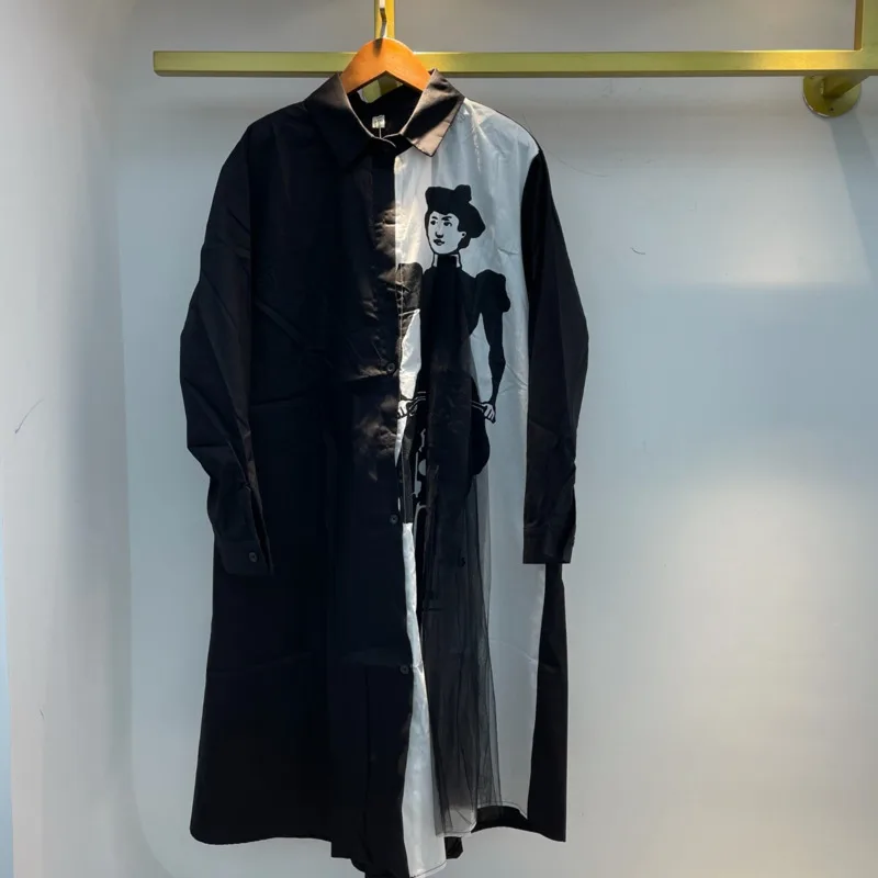 Женское свободное платье [IEQJ] черно белое однобортное свободного покроя с