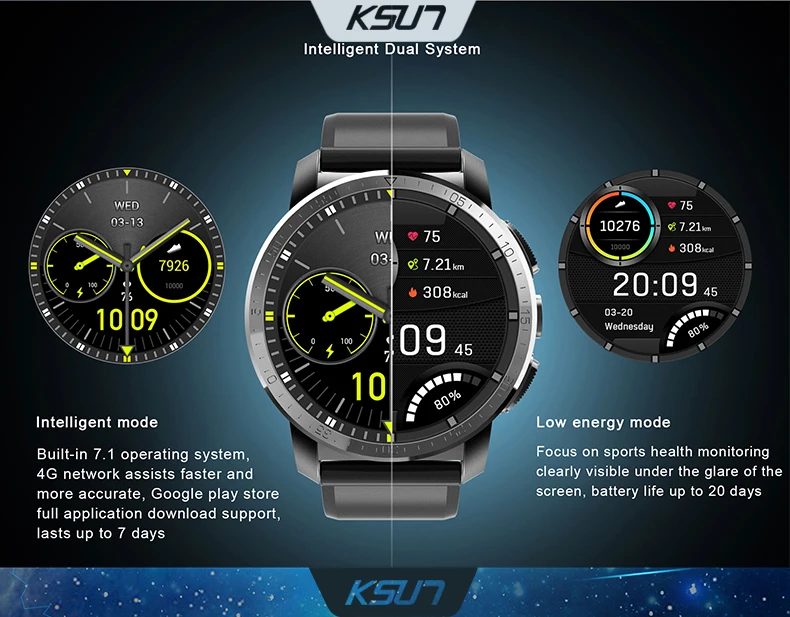 KSUN R907 4G Смарт-часы Android 7,1 С Камерой 8 Мп gps 2,03 дюймов экран 800 мАч батарея Спорт Бизнес ремешок для мужчин