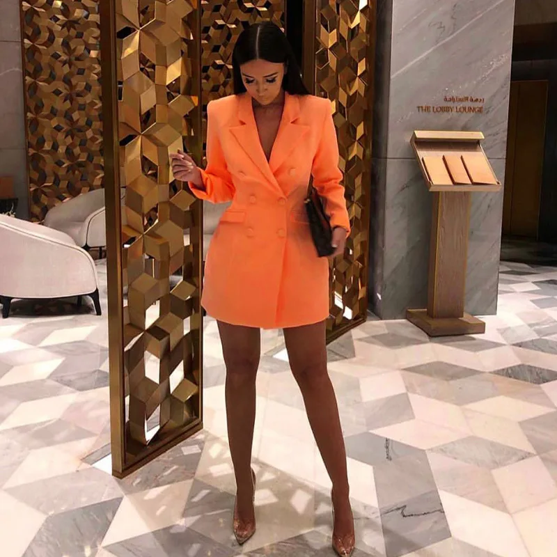 

2021 Spring Summer long sleeve slim blazer dress autumn Spring women fashion pure orange streetwear outfits windbreak
