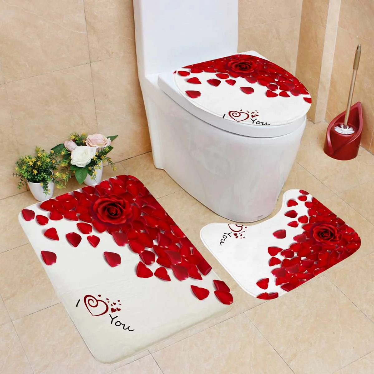 Подарок на день Святого Валентина нескользящий коврик с лепестками розы для