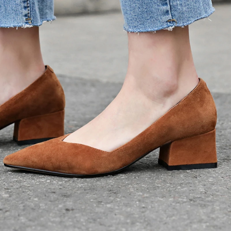

INS hot women's Genuine Leather shoes 22-24.5 cm kid suede Shallow mouth pointed toe shoes Europe and America office career