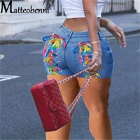 criss cross colorful lace up hollow out high waist jeans women denim shorts 2021 sexy fashion casual high street ladies shorts