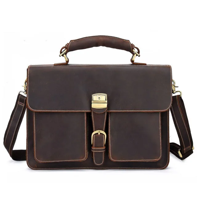 Dark brown Ретро Crazy horse кожаный мужской портфель Большая вместительная сумка для ноутбука из натуральной коровьей кожи 16 дюймов Компьютерная сумка-мессенджер - Цвет: Dark brown